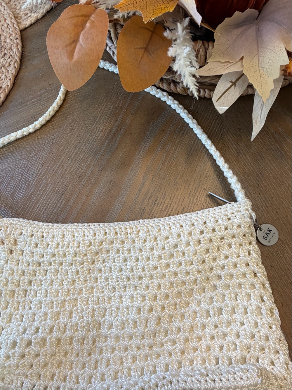 The Sak Cream Crochet Shoulder Bag with Braided Strap